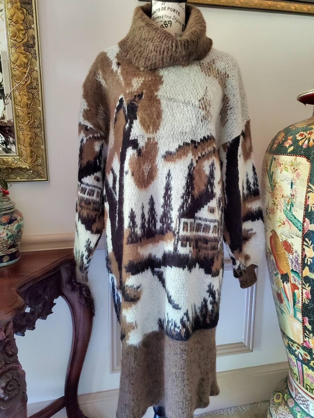 Vintage Collection Italy Intarsia Cabin Landscape Sweater Dress